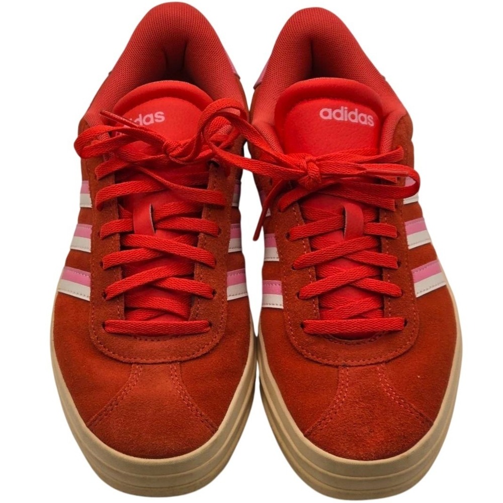 Adidas VL Court Bold Platform Sneakers Red Pink Suede Low Top JI1786 Womens 8.5